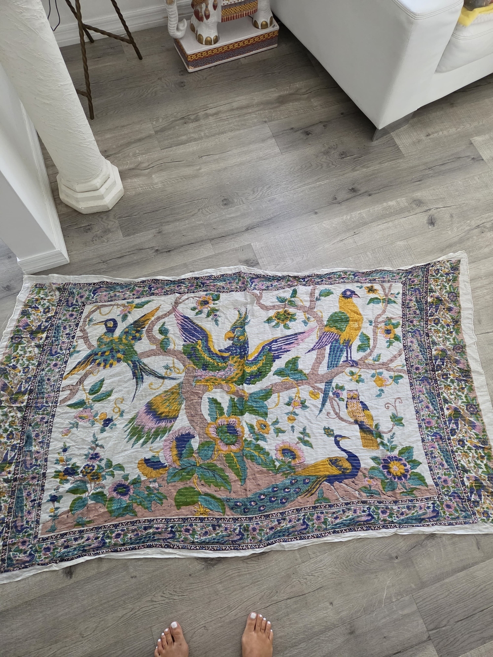 Boho Multicolor Bird & Floral Wall Scarf